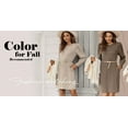 thumbnail image 4 of Women's Knit Dress with Puff Sleeves for Fall Winter - Round Neck Casual Tunic Dress, 4 of 6