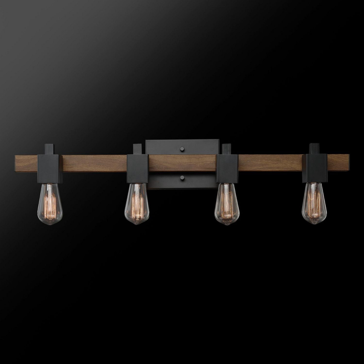 Globe Electric Phoenix 4-Light Metal Vanity Light, Matte Black, Dark Faux Wood, 51717