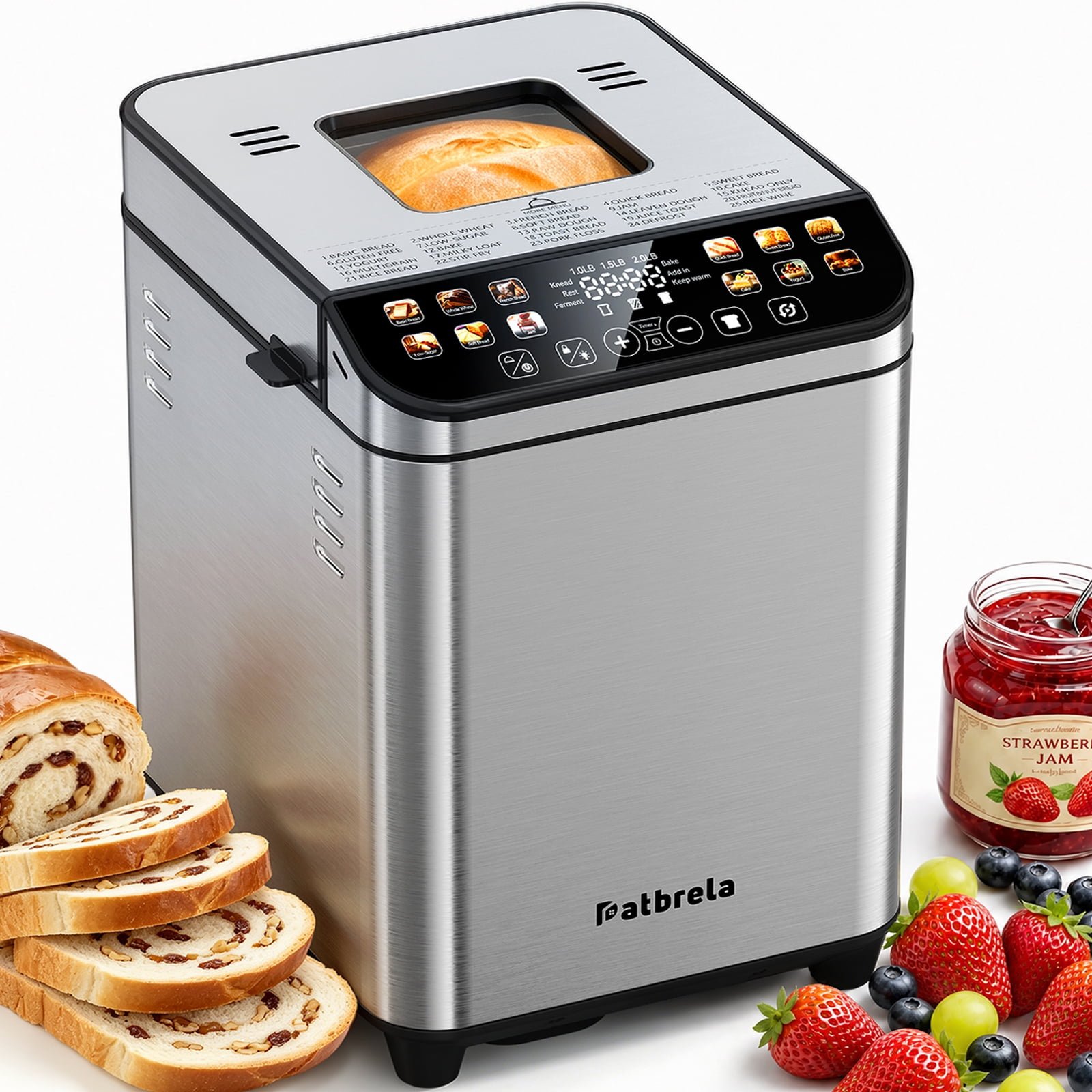 25-in-1 Bread Maker Machine, 2LB Automatic Bread Making, 3 Crust Colors & 3 Loaf Sizes, 15H Timer & 1H Keep Warm, Yogurt, Jam, Cake, Rice Wine