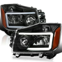 Spec-D Tuning Black Headlights w/LED Light Bar Compatible with 2004-2015 Nissan Titan, 2004-2007 Armada, Left   Right Pair Headlamp Assembly