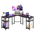 thumbnail image 3 of GUNAITO Bureau de Jeu en L avec Support pour CPU, Bureau d'Ordinateur d'Angle Moderne de 61 Pouces, Bureau de Bureau Réversible à 4 Niveaux, Fibre de Carbone Noire, 3 of 8