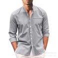 thumbnail image 1 of xiaxaixu Men Casual Shirt, Long Sleeve Stand Neck Buttons Solid Color Loose Party Street Spring Summer Tops, 1 of 5