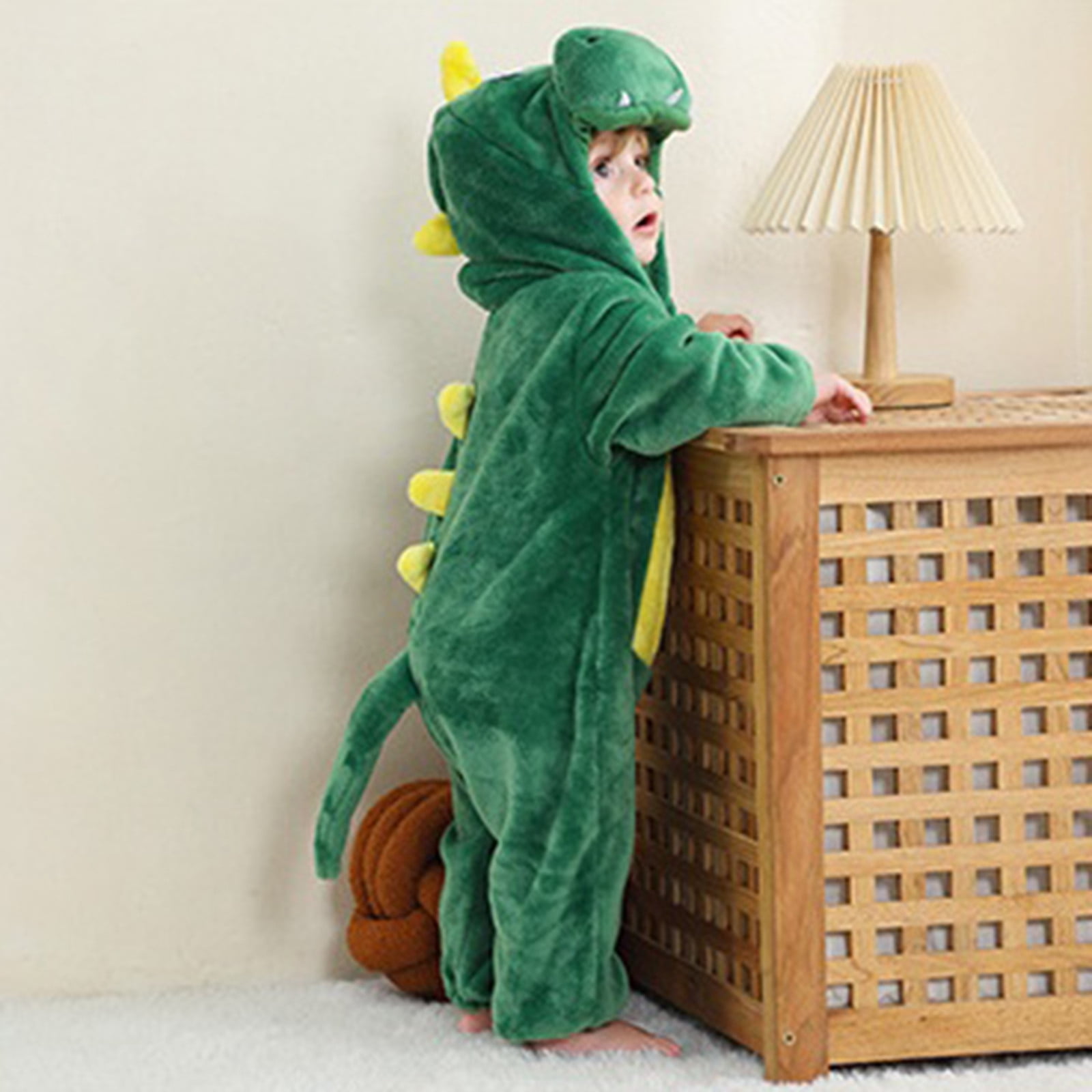 Little Boys Bodysuits Cute Cartoon Animal Hooded Romper Fall Winter Thicken Warm Fuzzy Long Sleeve Overall Unisex Pajamas Cute Bodysuit