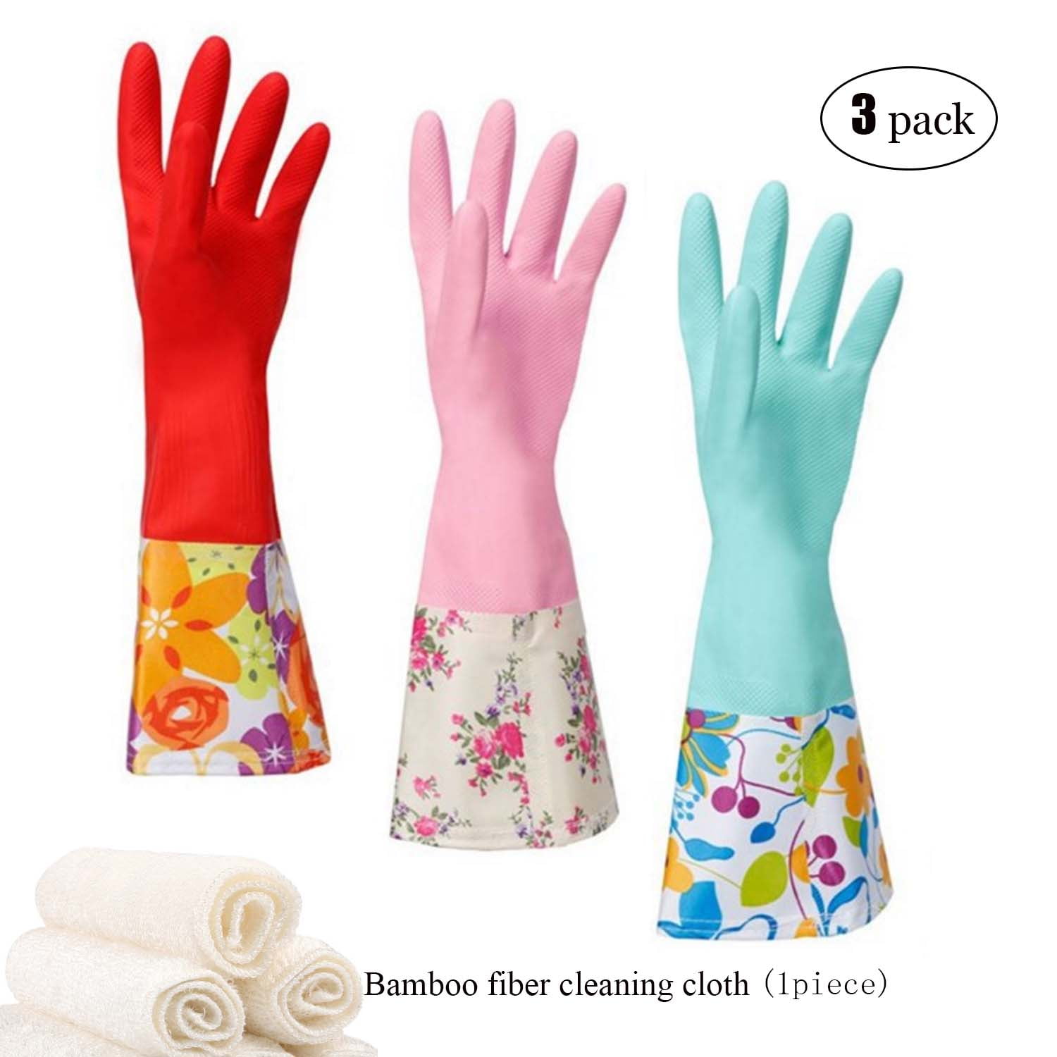 Household Rubber Cleaning Dishwashing Latex Gloves Cotton Lining Warm