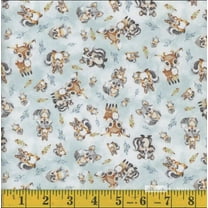 Cotton Fawn and Friends Woodland Animals Deer Raccoon Squirrel Birds Mook Fabrics Gray Cotton Fabric Print by the Yard (138919)