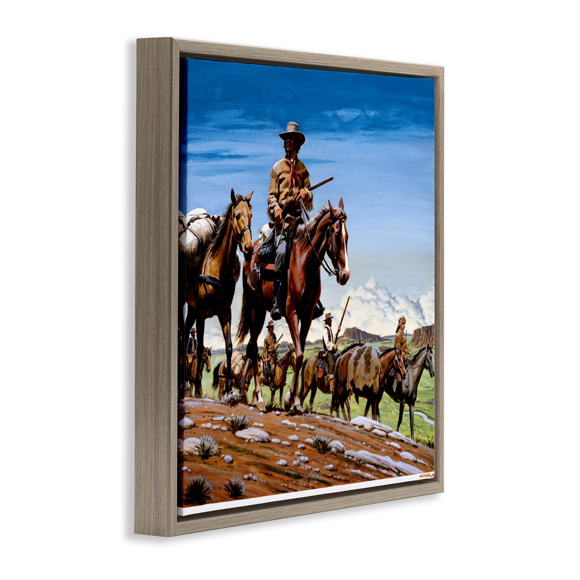 Santa Fe Trail Cowboys Brown Framed Floater Canvas Wall Art, design by Wind River Studios