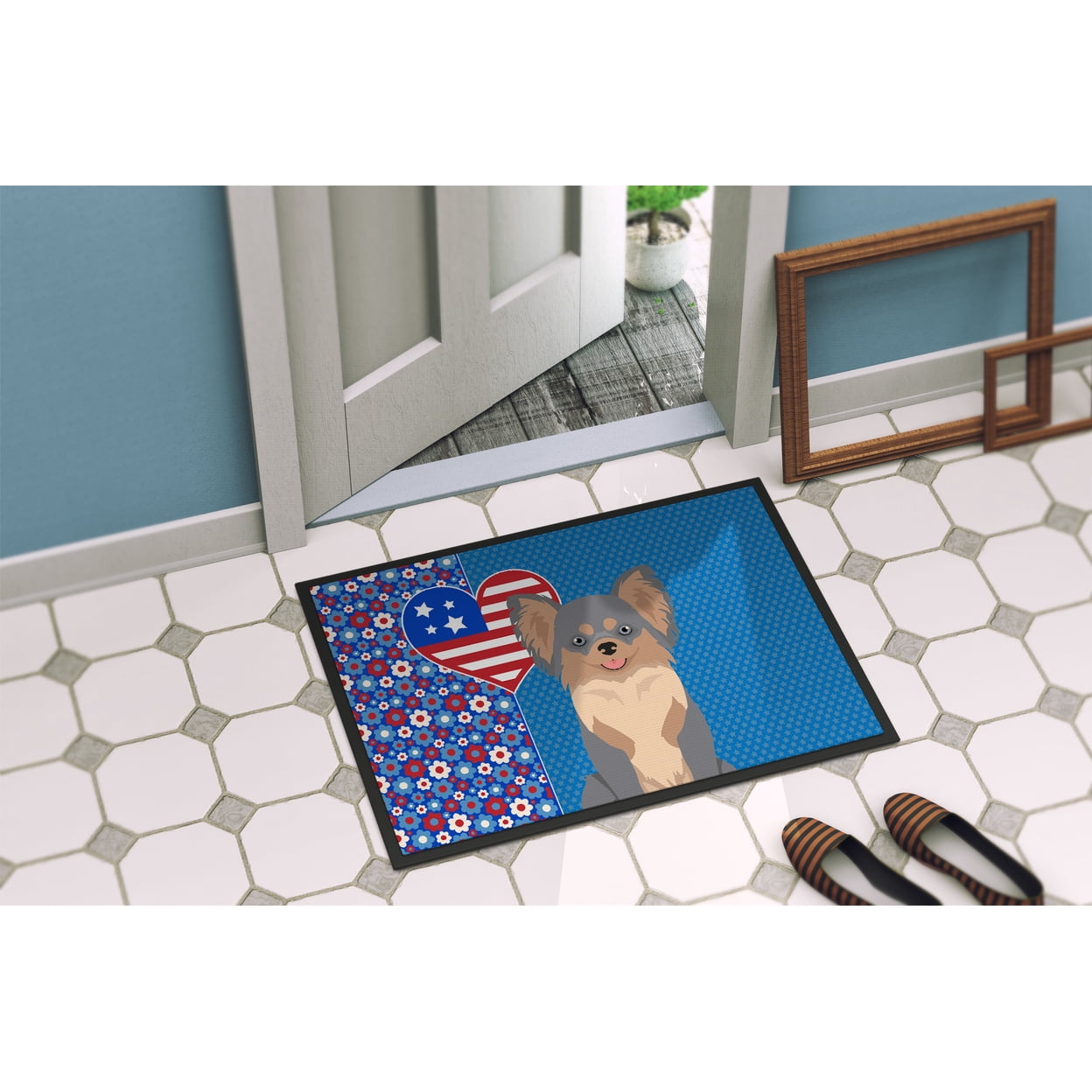 Longhaired Blue and Tan Chihuahua Indoor or Outdoor Mat 24x36 36 in x 24 in