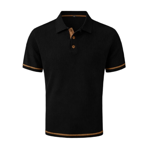 Homeyce Mens Short Sleeve Polo Shirts Button Contrast Collared Polo Shirts Casual Basic Lightweight Shirt Solid Color Short Sleeve Tee Shirt,Black M