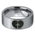 thumbnail image 2 of Tungsten Religious Cross Heart Love Band Ring 8mm Men Women Comfort Fit Gray Flat Cut Brushed Polished, 2 of 4