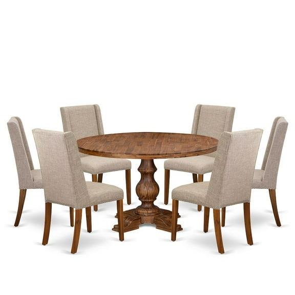 Luxe by East West Furniture 7-Piece Modern Dining A Dinning Table And 6 Light Tan Linen Fabric Modern Chairs