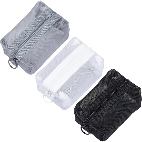 3Pcs 3 Colors Portable Square Mesh Storage Bags Nylon Zipper Makeup Bag Small Cosmetic Coin Purse Storage Carry Toiletry Pouch