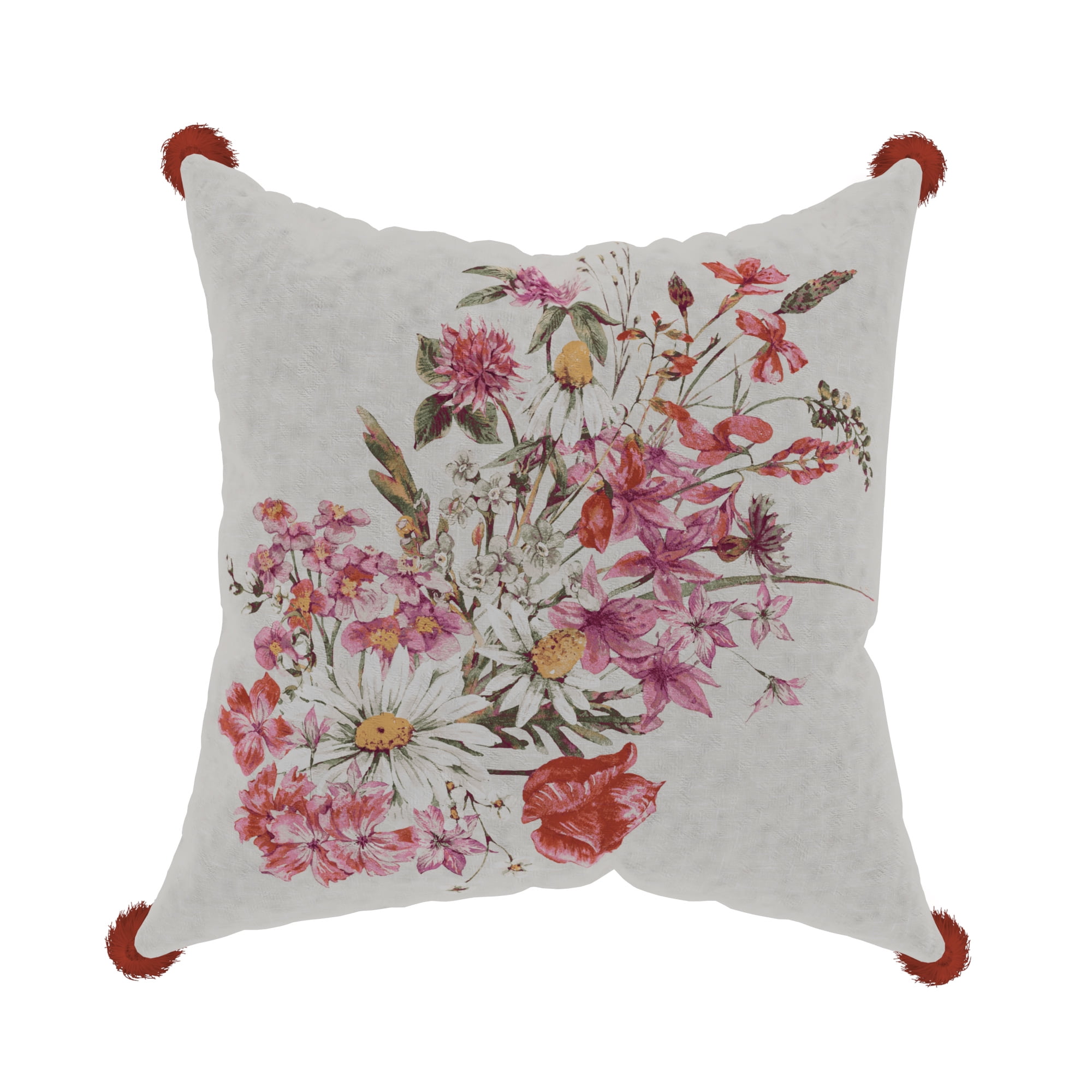 Decorative Throw Pillow Cover, 18” x 18”, Ivory/Pink/Red/White,Printed
