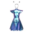 thumbnail image 4 of TiaoBug Women's Metallic Shiny Fly Sleeve Skater A-Line Pleated Club Party Dress with Alien Headwear Blue S, 4 of 6