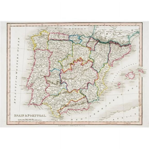 Map Of Spain And Portugal From Smiths General Atlas Published London 1850 By C.
