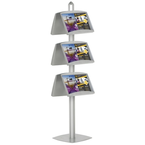 M&T Displays Double-Sided Brochure Stand, 6 Steel Racks for 12x(8.5x11), Silver Aluminum Frame