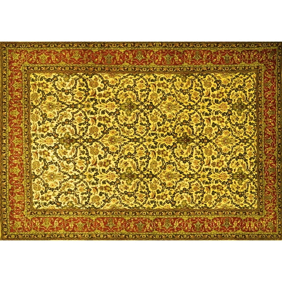 Ahgly Company Machine Washable Indoor Rectangle Persian Yellow Traditional Area Rugs, 5' x 7'