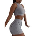 thumbnail image 4 of Liacowi Women 2 Pieces Shorts Outfits Solid Color Ribbed Sleeveless Tank Tops Elastic High Waist Shorts Clubwear, 4 of 9