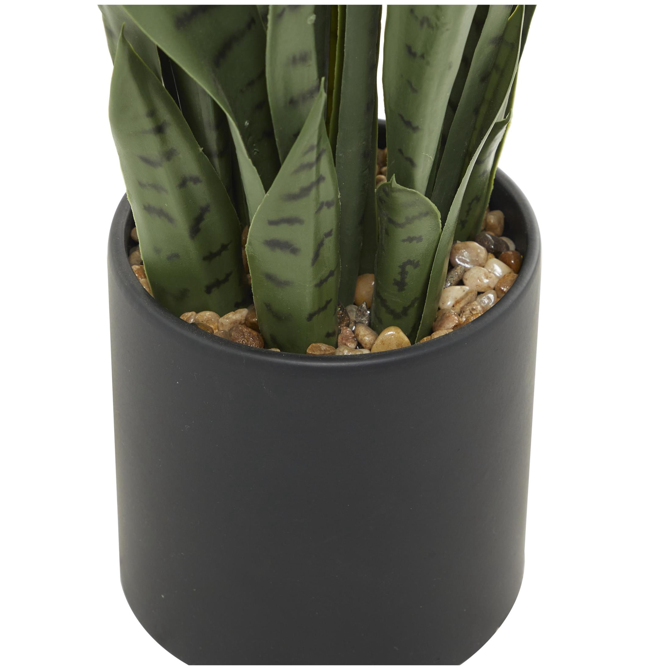DecMode 36" Artificial Snake Plant in Black Porcelain Pot and Stone Details