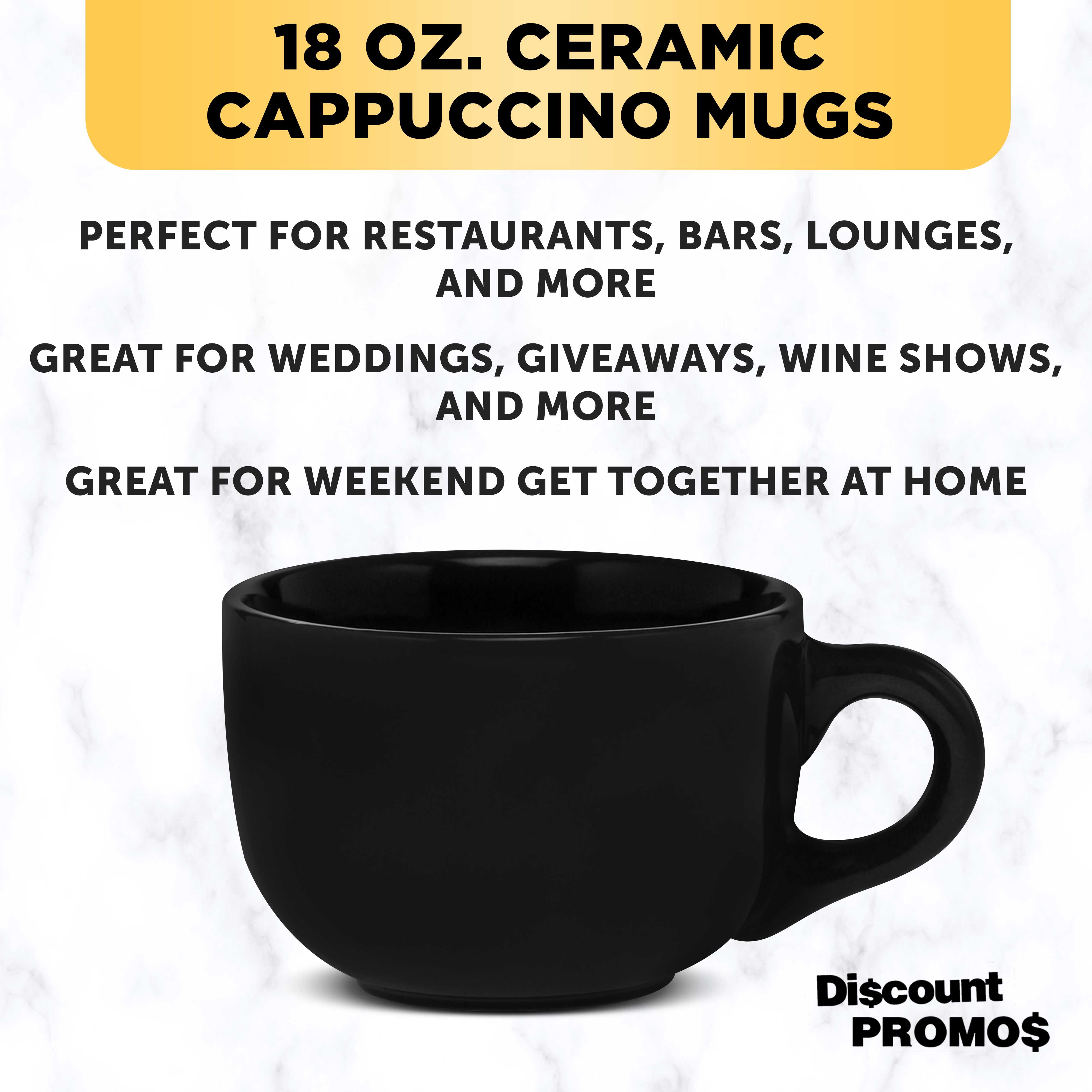 Ceramic Cappuccino Mugs 18 oz. Set of 10, Bulk Pack - Perfect for Coffee, Tea, Espresso, Hot Cocoa, Other Beverages - Black