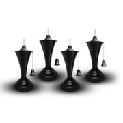 Legends Direct Set of 4, Oahu Premium Metal Tabletop Torch, Tall- Tiki Style /w Snuffer, Fiberglass Wick & Large 35oz Oil Lamp, Patio Decorations Outdoor (Smooth Black)