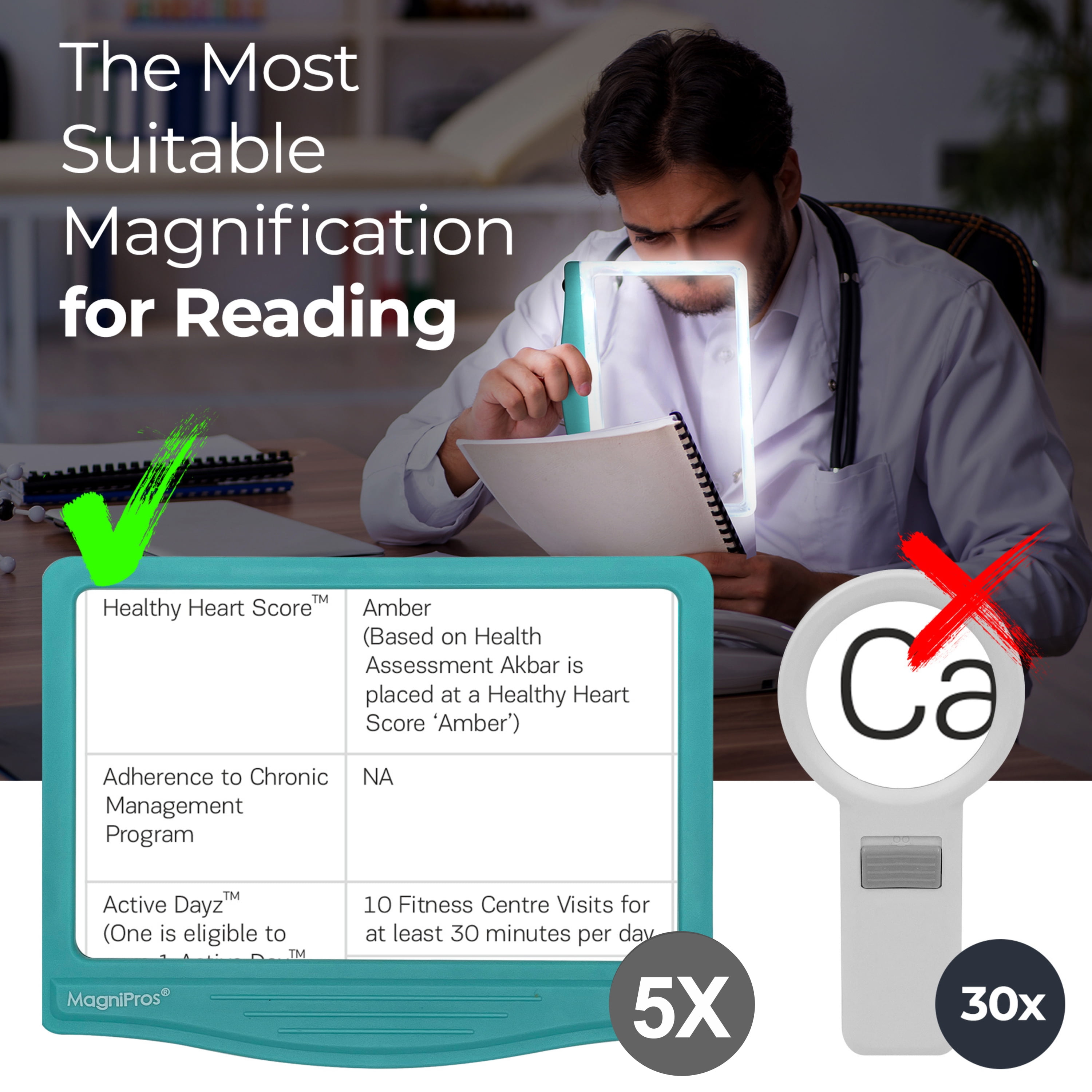 MAGNIPROS Patented 5X Large Ultra-Bright LED Page Magnifier with Anti-Glare Lens & 3 Dimmable Color Light Modes – Ideal for Reading Fine Print, Books, Newspapers
