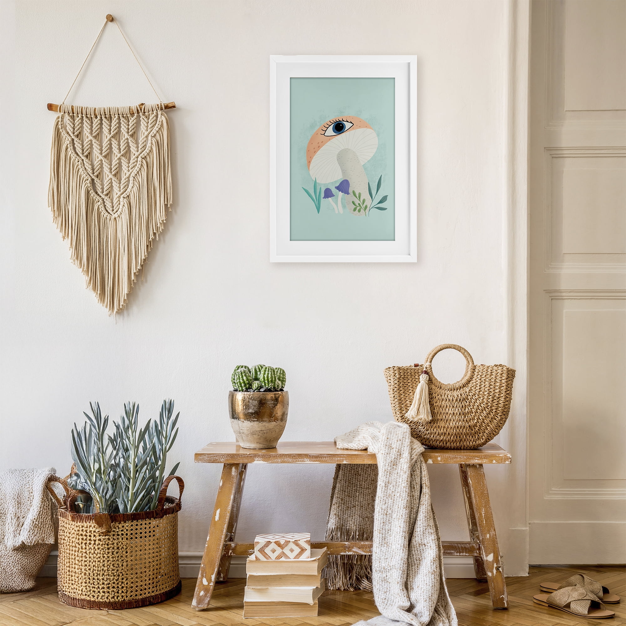 Stupell Industries Mushroom with Mystical Eye White Framed Print Under Glass, design by Metka Hiti