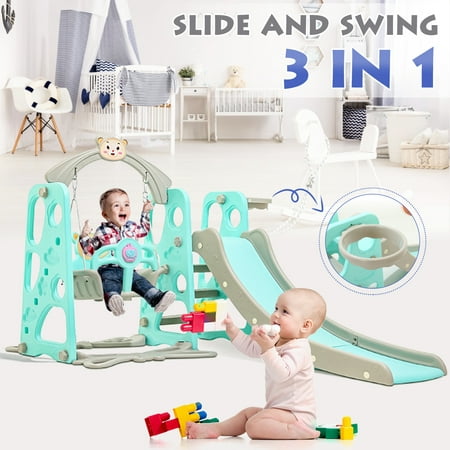 3 in 1 Children's Slide & Swing, 2 in 1 Toddler Slide Set,Kids Combination Playset, With Basketball Hoop, Indoor Outdoor Game Set Gift For Kid Child