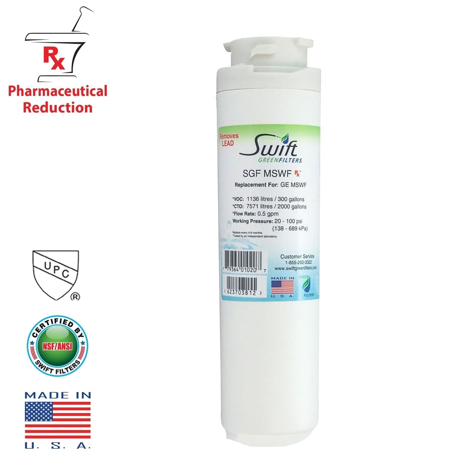 Swift Green Filters Replacement GE MSWF 101820A Kenmore 469914 Refrigerator Water Filter SGF-MSWF Rx