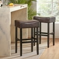 thumbnail image 4 of 30-inch Bonded Leather Bar Stools (2), Brown - Rubberwood Leg Support, Classy Faux Upholstery, Sleek And Space-aware, Hassle- Cleaning, Versatile Seating Option For Various Settings, 4 of 7