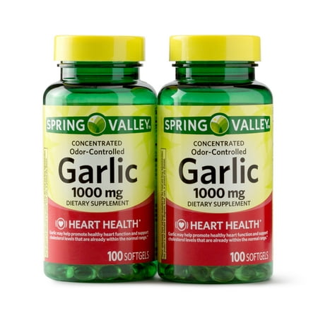 Spring Valley Odorless Garlic Softgels, 1000 mg, 100 Ct, 2 (Best Garlic Pills For High Blood Pressure)