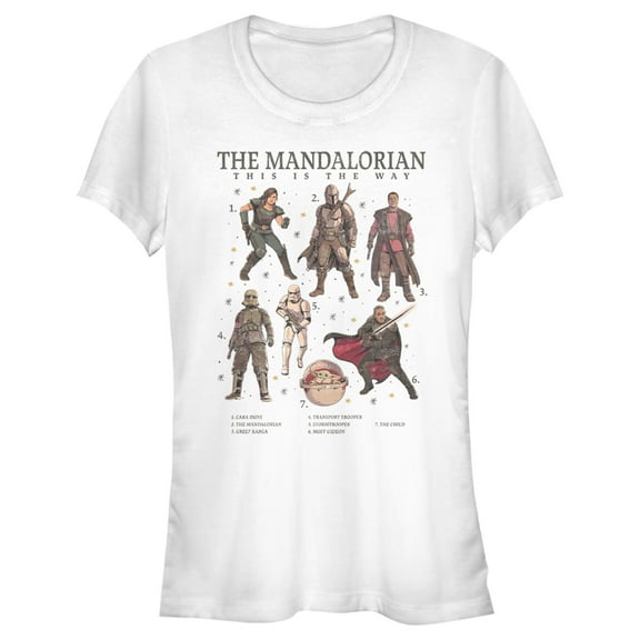 Junior's Star Wars: The Mandalorian Character Guidebook Graphic Tee White X Large