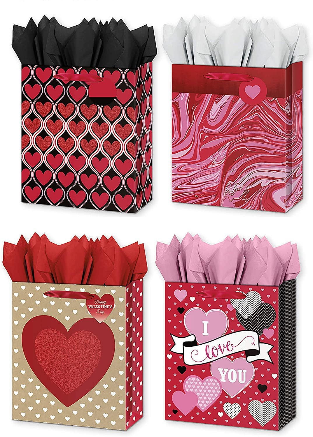 BAGS WITH TISSUE PAPER OR SHREDDING VALENTINES DAY GIFT BAG 
