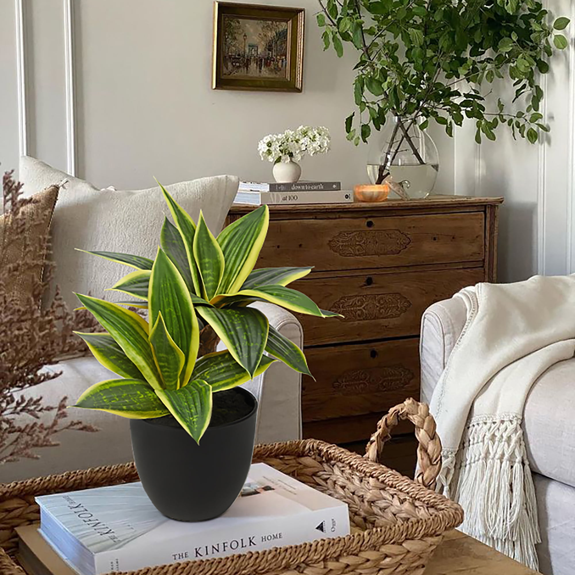 11 Inch Artificial Snake Plants in Pots Fake Tropical Sansevieria Small Potted Plants Desk Table Top Decor 20 Leaves Fake Laurentii Indoor Outdoor Home Decor Fischeri