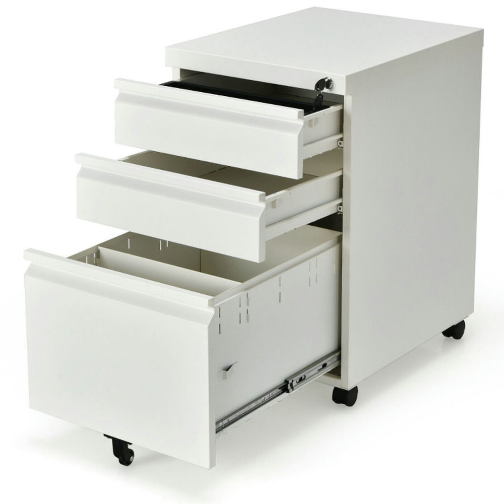 Demi Bonn 3-Drawer Mobile File Cabinet with Lock, Stee Filing Cabinet for Home Office, White