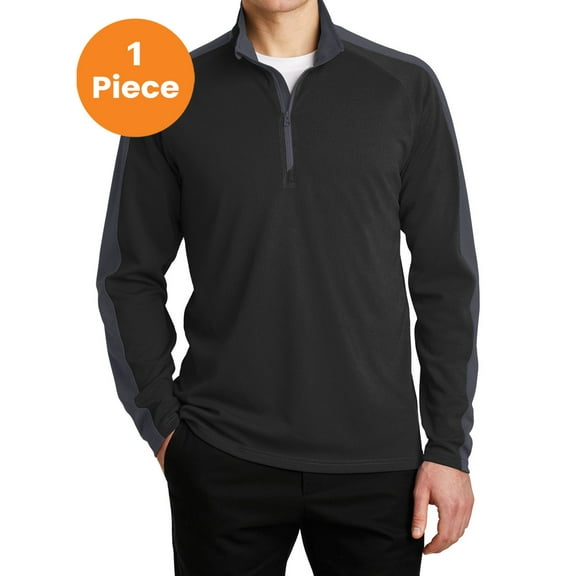 Sport-Tek ST861 Sport-Wick Textured Colorblock 1/4-Zip Pullover, Black/ Iron Grey, XS, Mens Workout Shirts