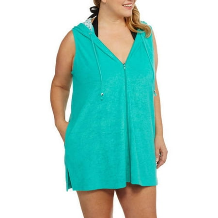 Catalina - Women's Plus-Size Zip-Front Hooded Terry Swim Cover-Up ...