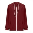 thumbnail image 6 of BXINGOHAI Women's Full-Zip Hoodie Lightweight Long Sleeve Sweatshirt Casual Drawstring Jacket 2024 Fashion Sweatshirts With Pocket Today Wine,L, 6 of 6