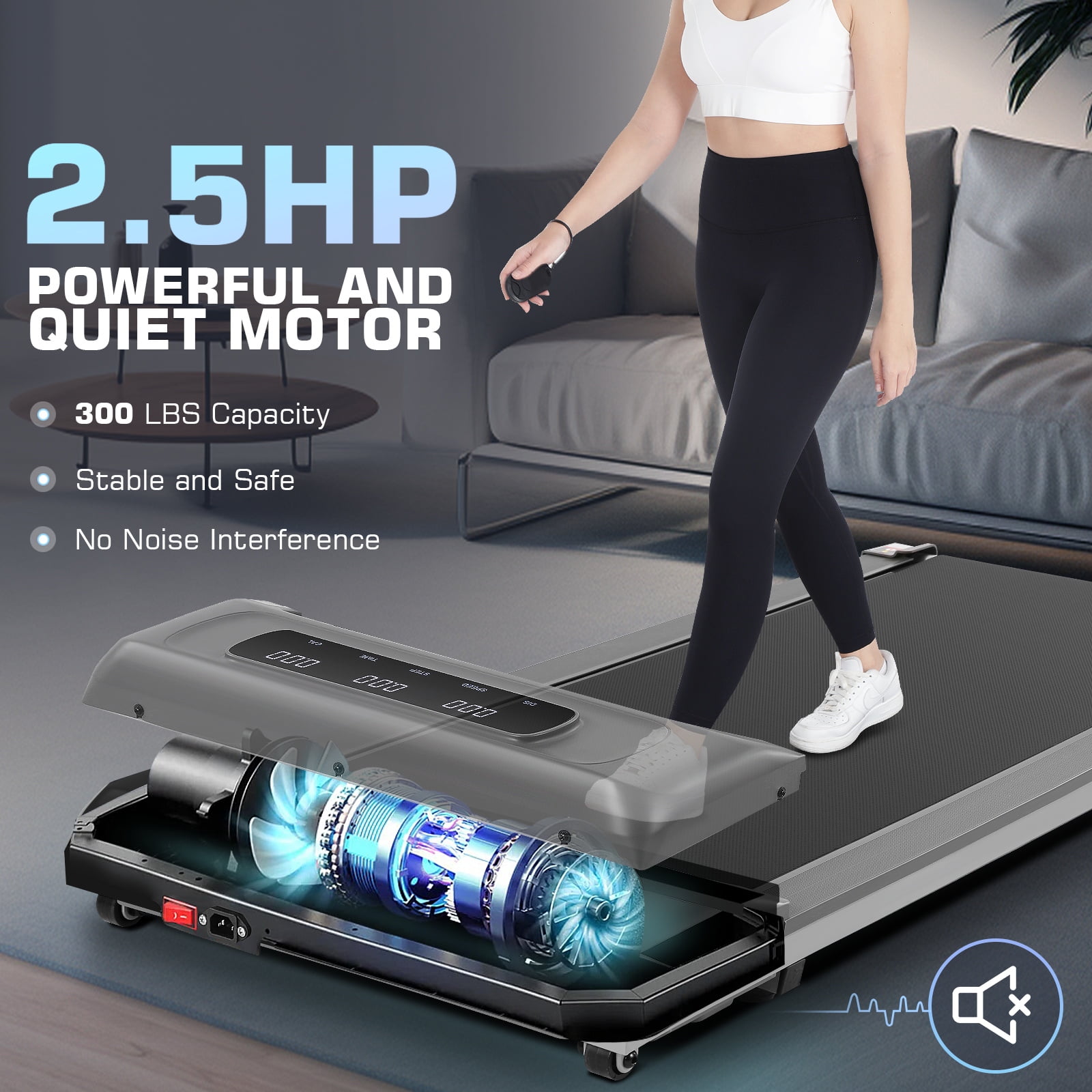 Walking Pad&Under Desk Treadmill for Home&Office, Speed Range 0.5~3.8mph, 300 lbs Weight Capacity