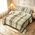 thumbnail image 3 of Manfei Modern Checkered Quilt Full,Vintage Stripes Full Bedspread Sets,Brown Yellow,3-Piece,1 Coverlet and 2 Pillowcases, 3 of 7