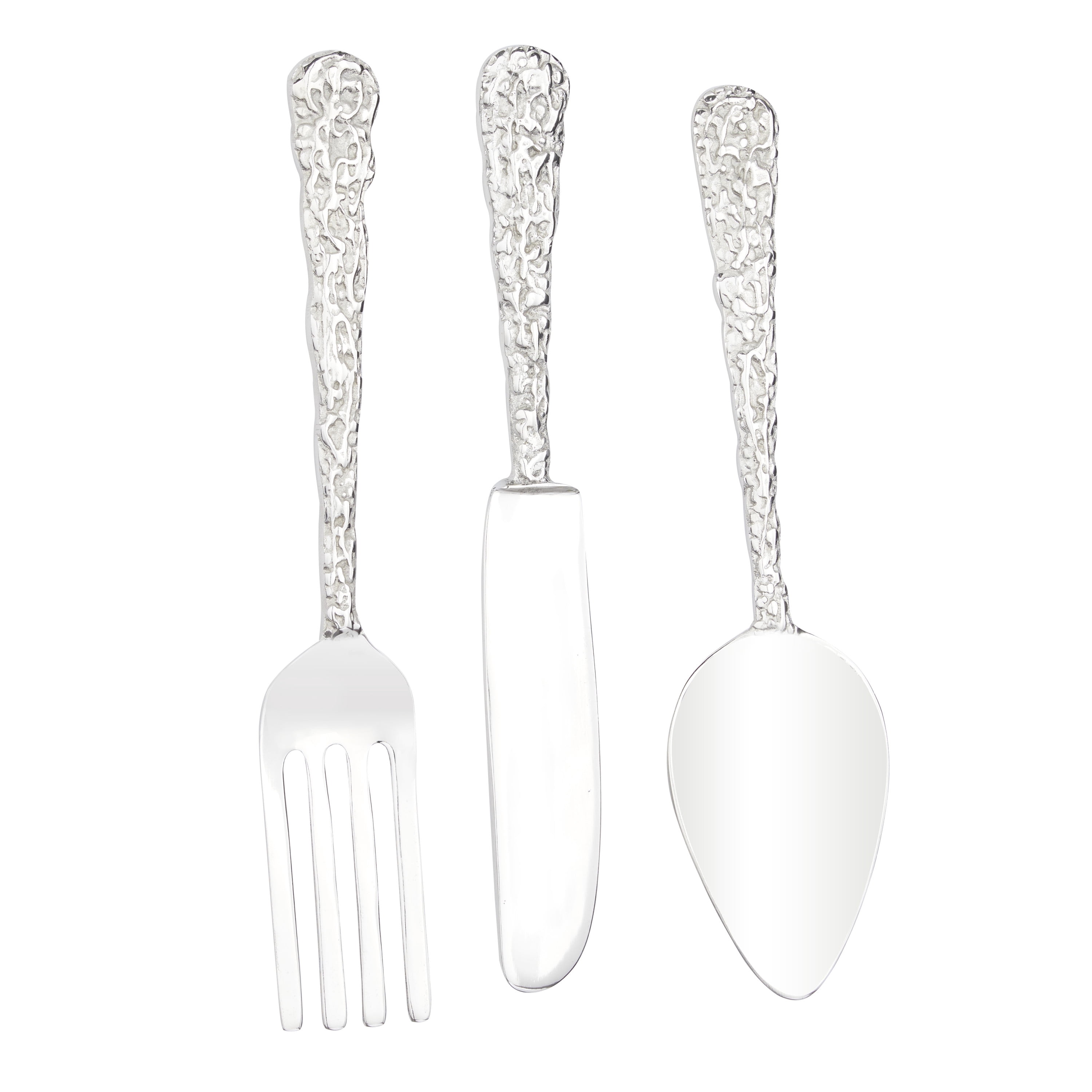 DecMode Silver Aluminum Knife, Spoon and Fork Utensils Wall Decor (3 Count)