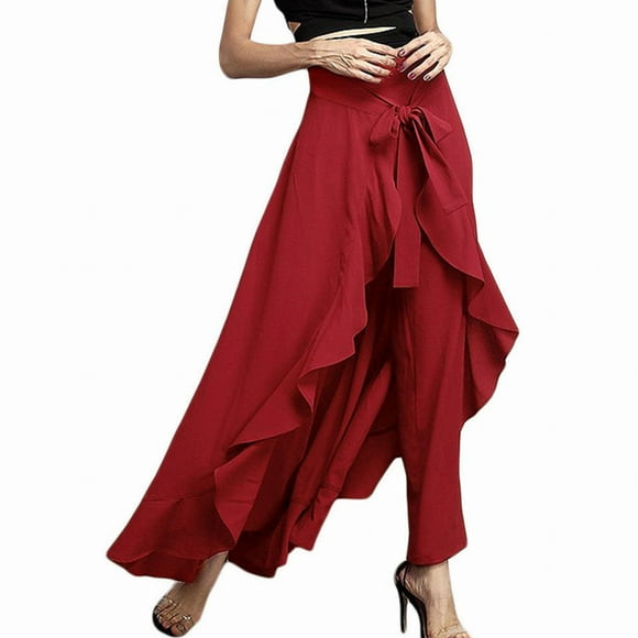 TSADFHJI Sequin Skirt Long Women's High Waist Wide Leg Pants High Waist Trousers Chiffon Pants Xxxl Red
