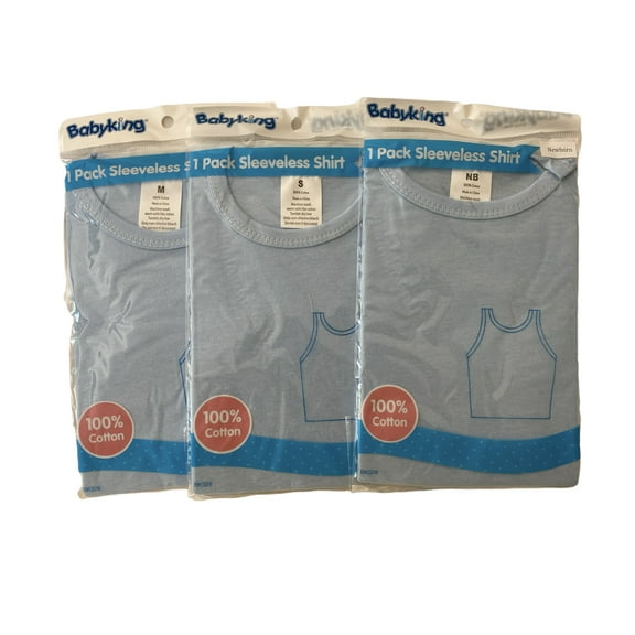 3 Pack Sleeveless Shirt For Newborn Baby Three different Size NB_S_M 100% Cotton Machine Wash Warm Blue Color
