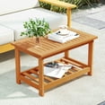 thumbnail image 2 of Patiojoy Table Basse en Bois d'Acacia Table Basse en Bois à 2 Niveaux avec Plateau à Lattes et Tablette de Rangement, 2 of 9