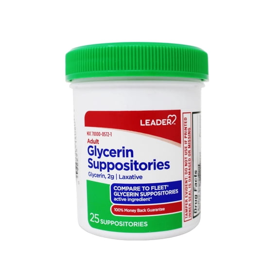 Leader Adult Glycerin Suppositories 2 g Laxative 25 Count