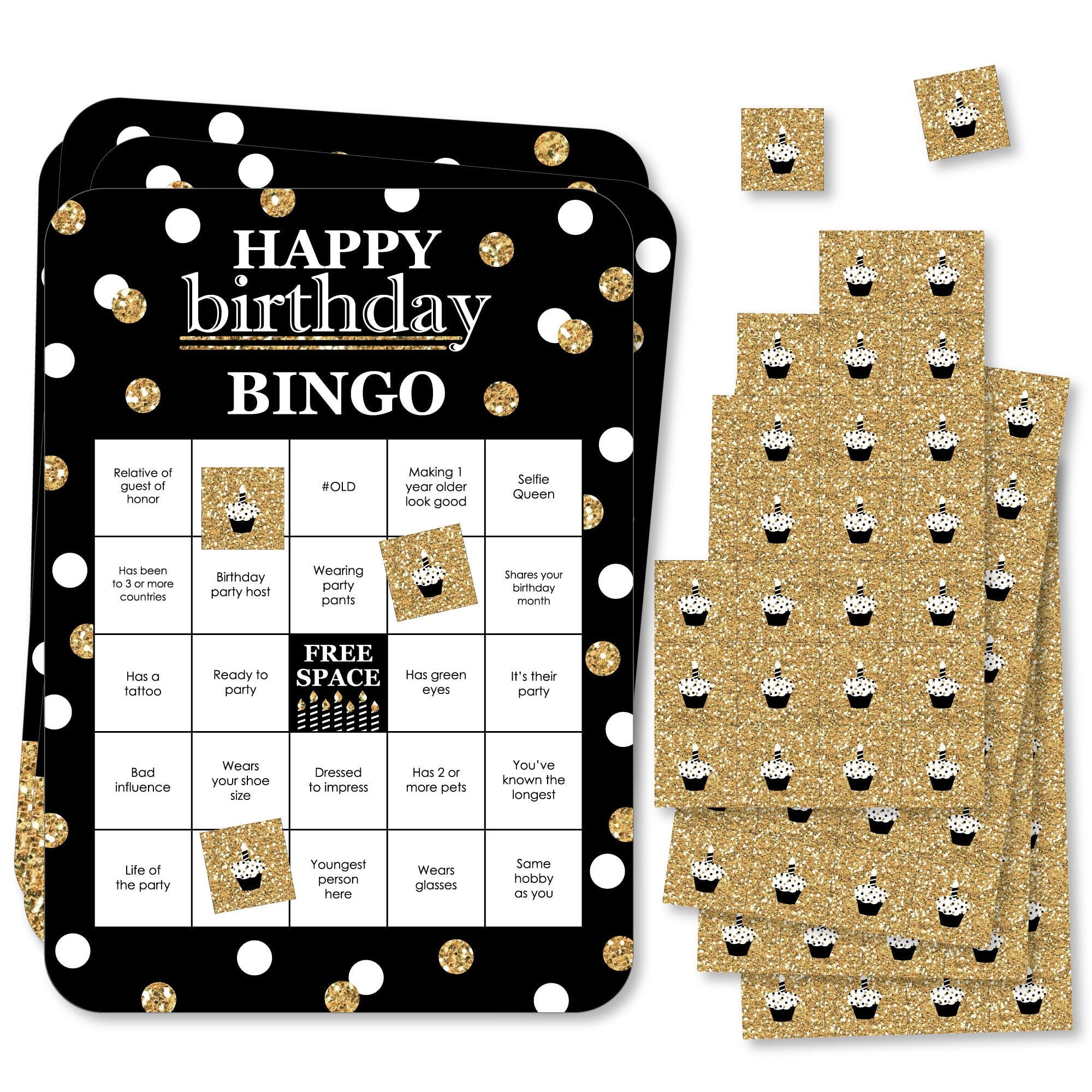 Big Dot of Happiness Adult Happy Birthday Gold Find the Guest Bingo