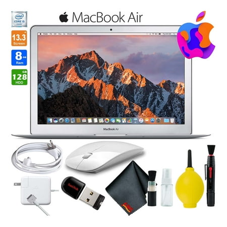 Apple MacBook Air 13 Inch 128GB SSD Intel Core i5 (Mid 2017, Silver) MQD32LL/A Laptop Computer Best Value Bundle Includes Wireless Mouse, USB Flash Drive, and Cleaning