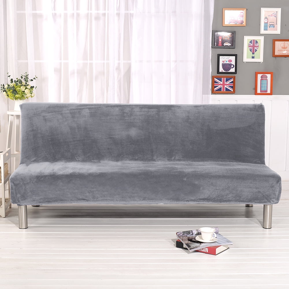 CJC Armless Plush Sofa Bed Cover - Stretch Velvet Sofa Bed Slipcover - Thicker Folding Futon Sofa Cover Protector, Gray