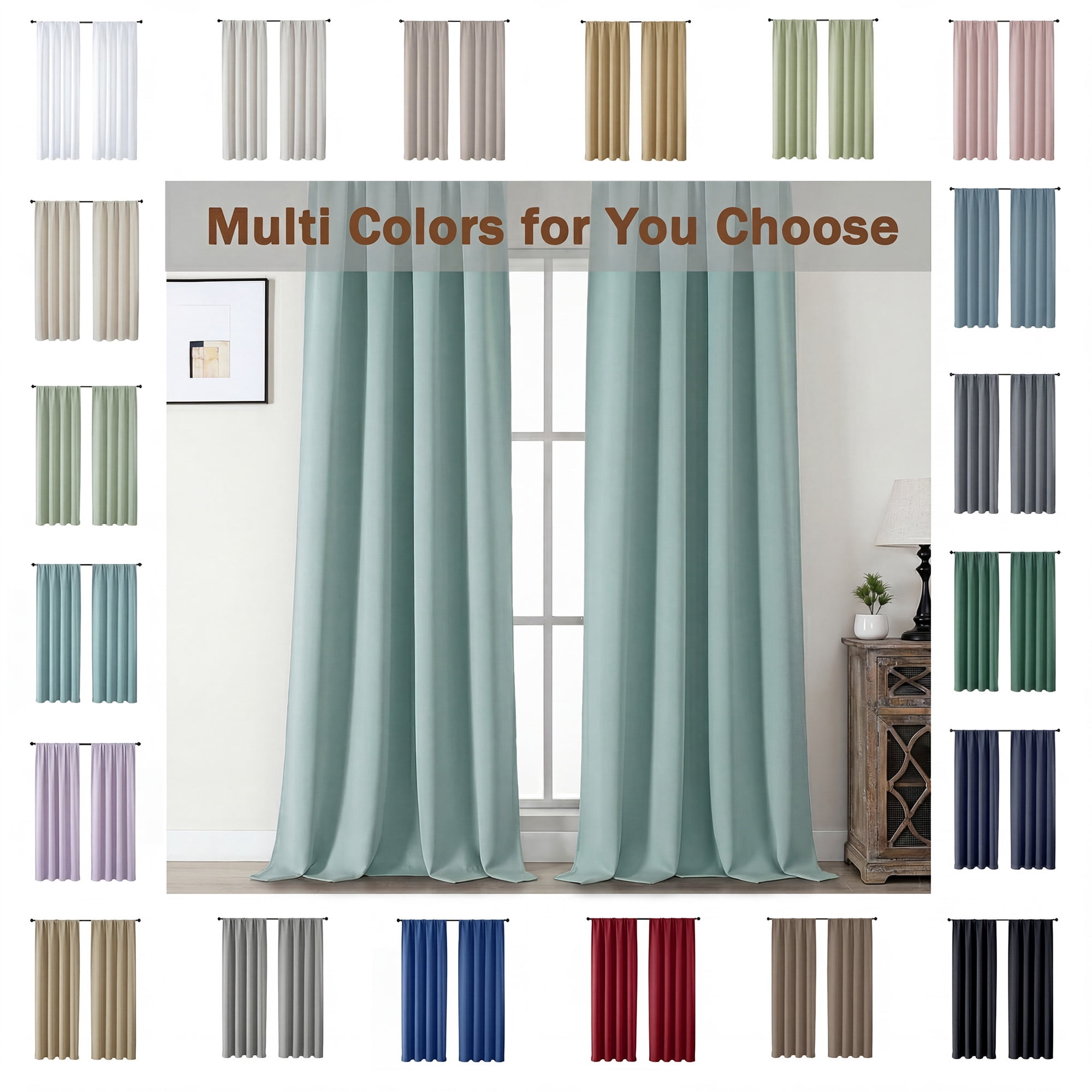 MKHILL Aether Aqua Rod Pocket Blackout Curtains 2 Panels, 63 Inch Long Thermal Insulated Light Blocking Window Drapes, Each 40" W x 63" L, Aqua