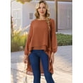 thumbnail image 4 of DARING DIVA Women's High Low Lantern Sleeve Round Neck Chiffon Blouse S Light Brown, 4 of 7