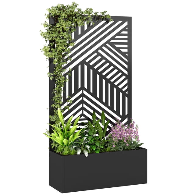 Outsunny Metal Planter Box with Trellis, 44.5" Raised Garden Bed